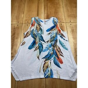BIG‎ BANG USA Womens Feather Print Tank Top Rhinestone Accent Sleeveless